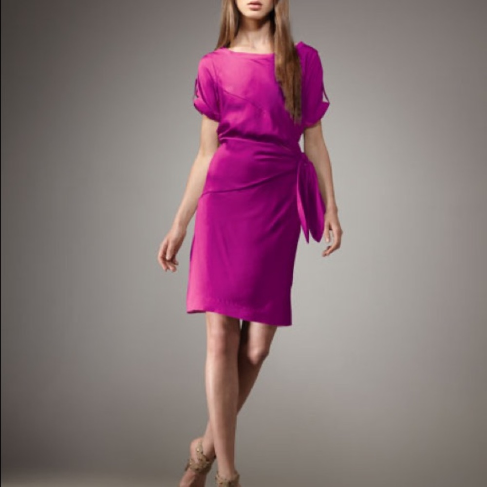 DVF Magenta Leron Slim Fitting Dress (95% silk + 5% spandex)